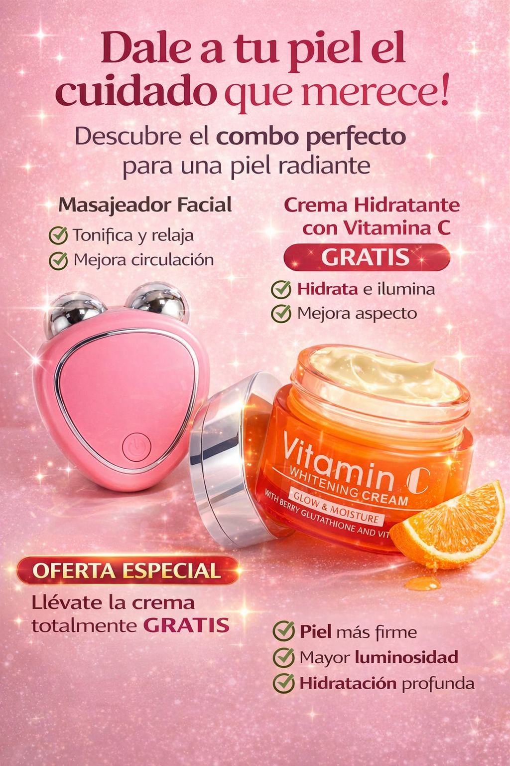 Masajeador Facial Con Microcorriente + Crema con Vitamina C GRATIS